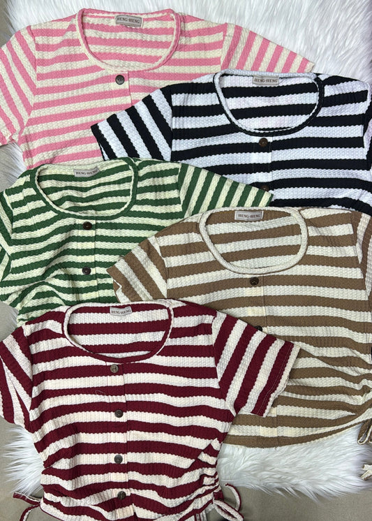 Striped T-Shirt with Ruched Sides