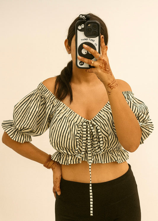 Striped Boat Neck Crop Top