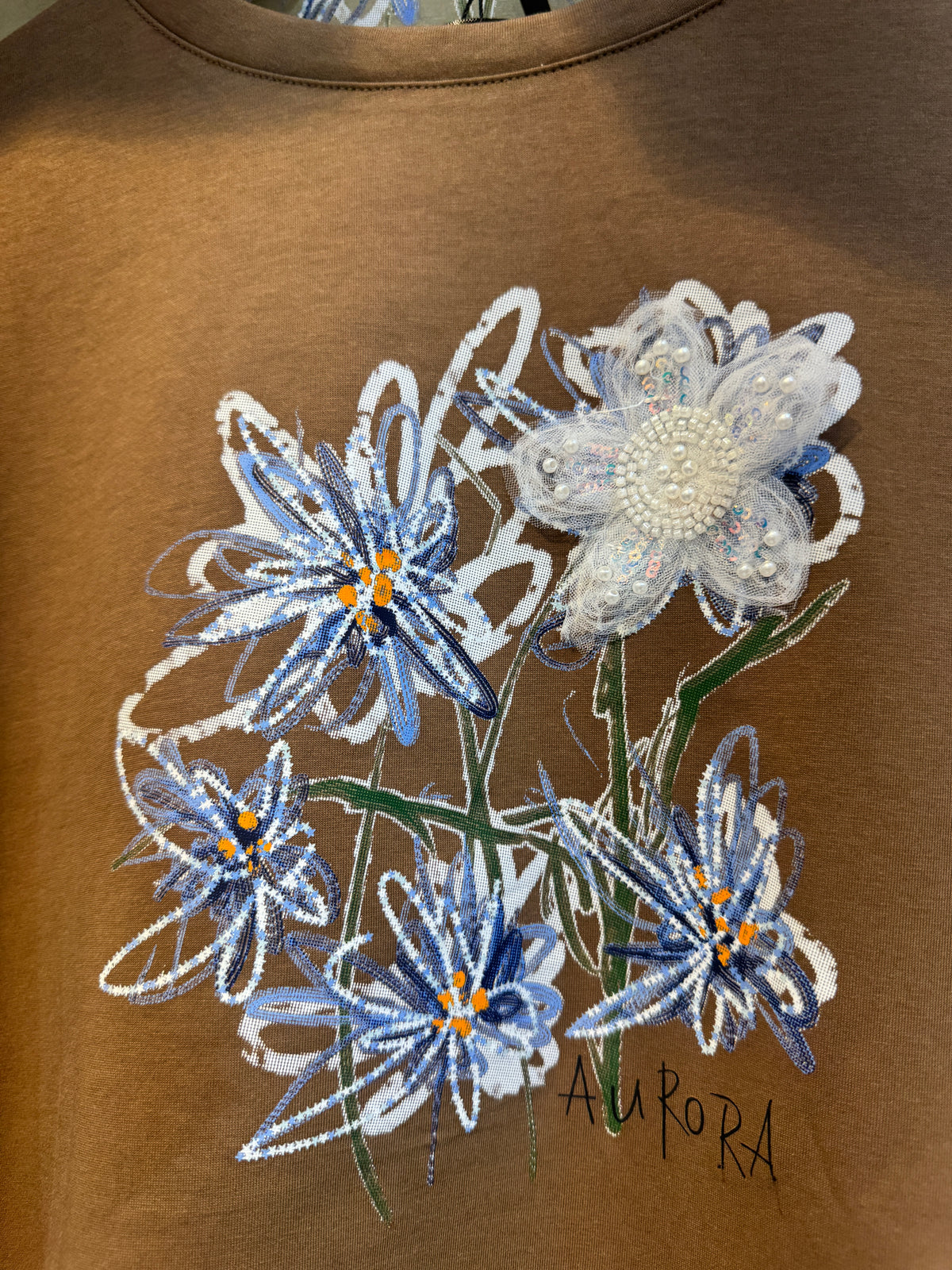 Floral Printed T-shirt with Embellishments