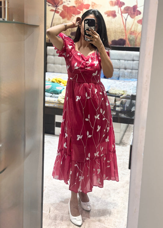 Embroidered Dress with Front Slit