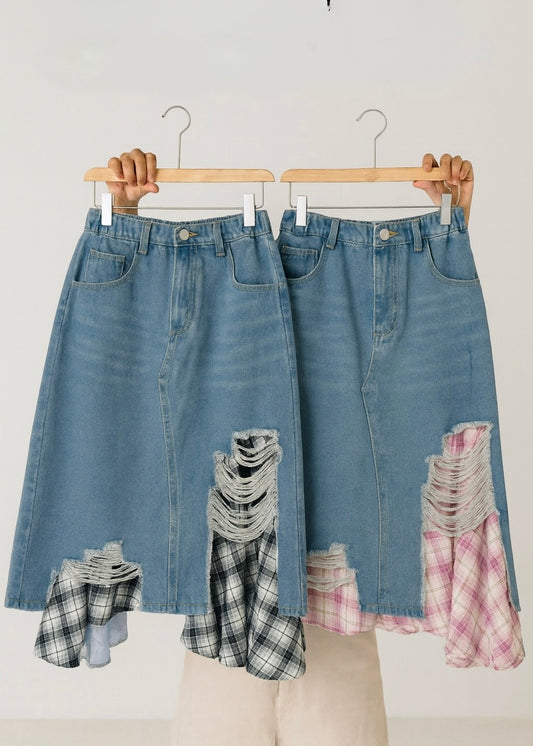 Denim Skirt with checkered Frills