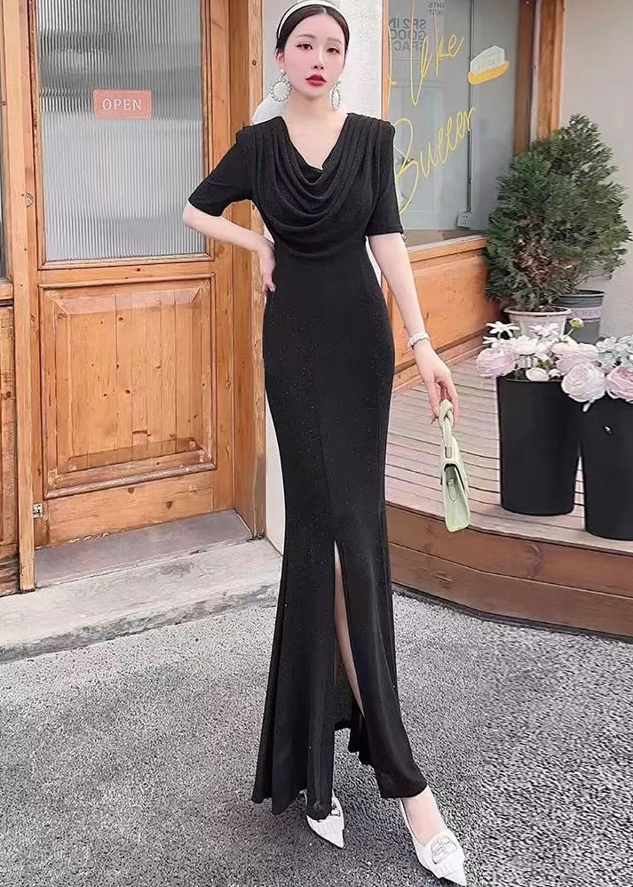 Long Shimmer Gown with Cowl Neckline