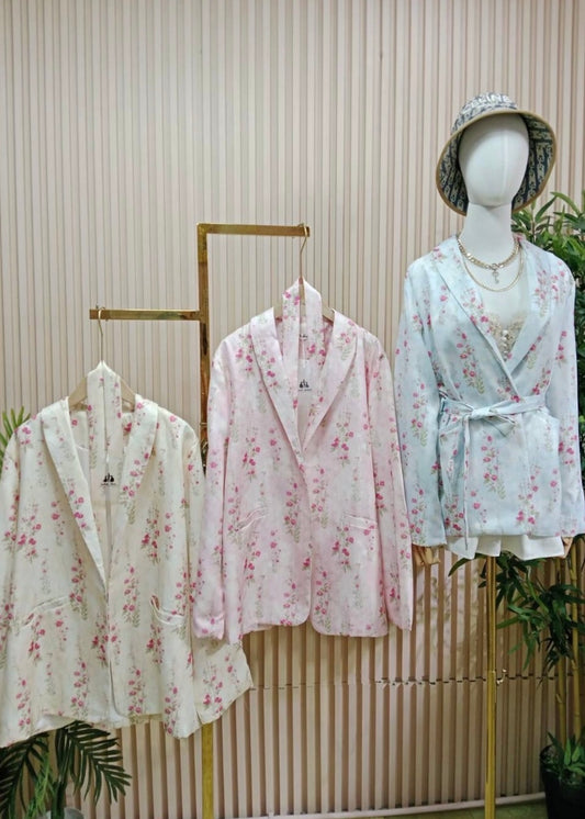 Floral Printed Blazer with Belt