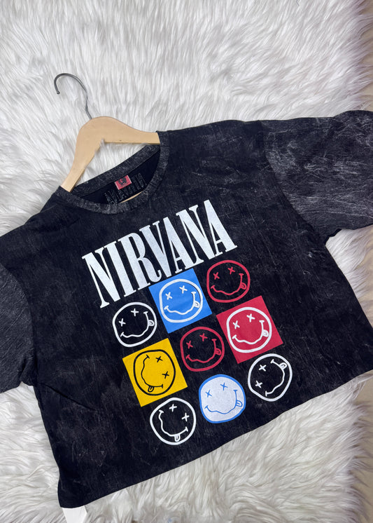 Grey Acid Wash Crop Oversized T-shirt (Nirvana)