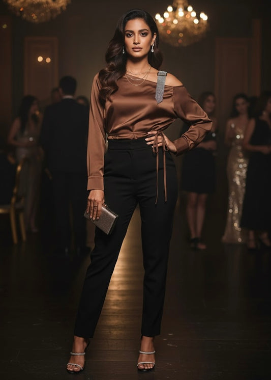 Partywear Satin Top with Belt & Stone Studded strap