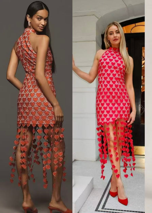 Heart Cut Out Fringe Dress