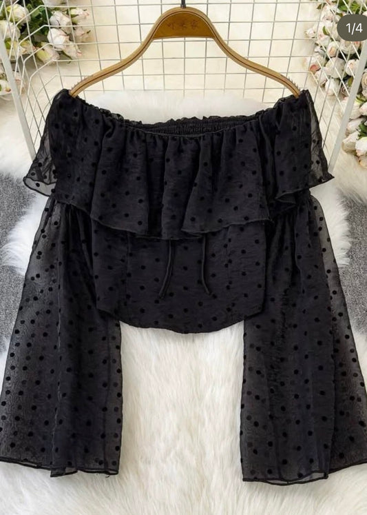 Black OffShoulder Top with Polka Dots