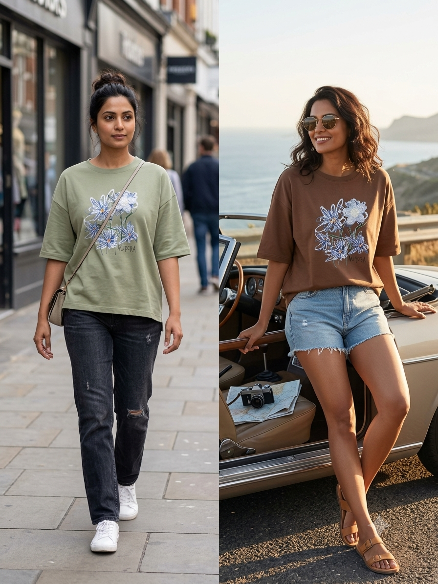 Floral Printed T-shirt with Embellishments