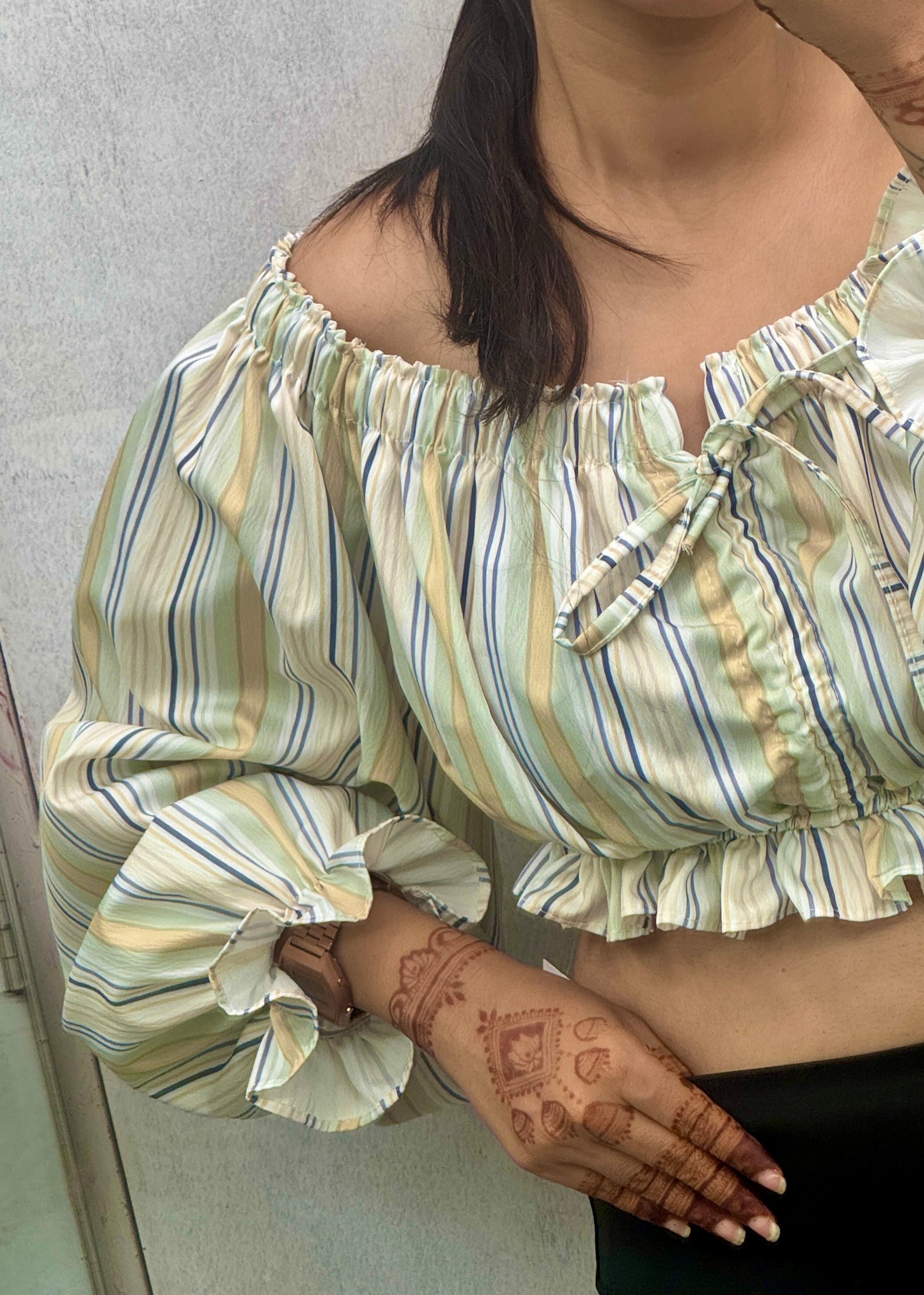 Plus Size Striped Off Shoulder Top