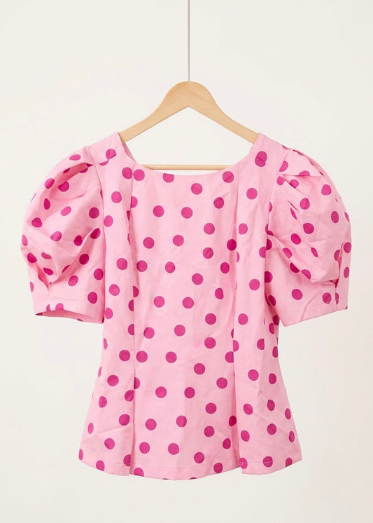 Pink Polka Dot Puff Sleeve Top