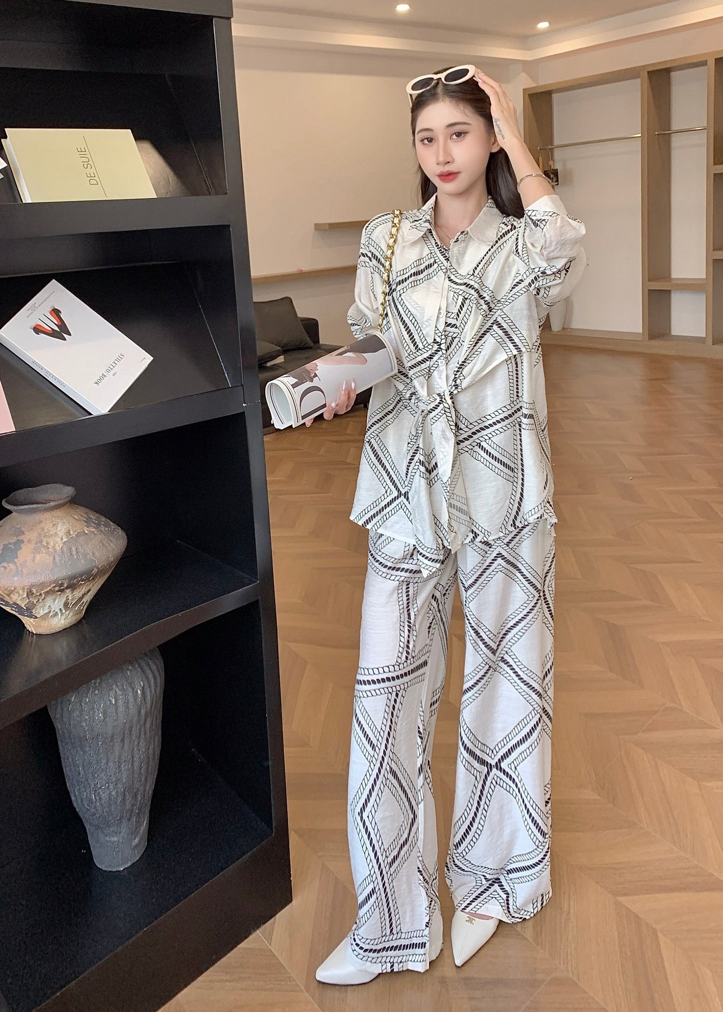 2 Pc Set - Oversized Front Knotted Shirt with Matching Pant