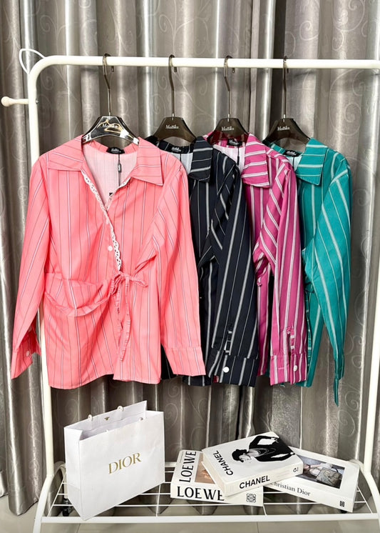 Side Knotted Striped Shirt