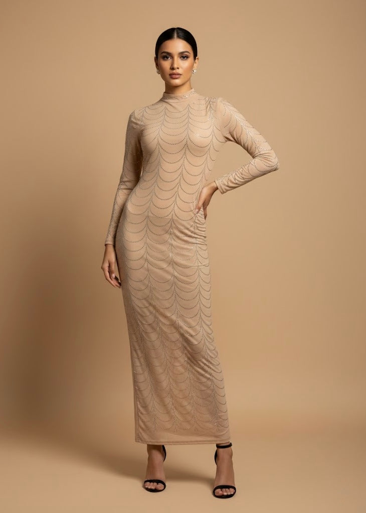 Stone Studded Sheer Bodycon Dress