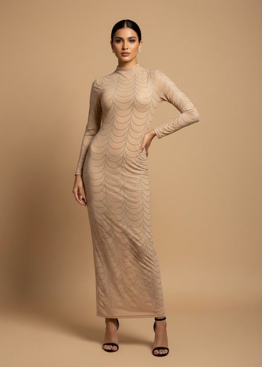 Stone Studded Sheer Bodycon Dress