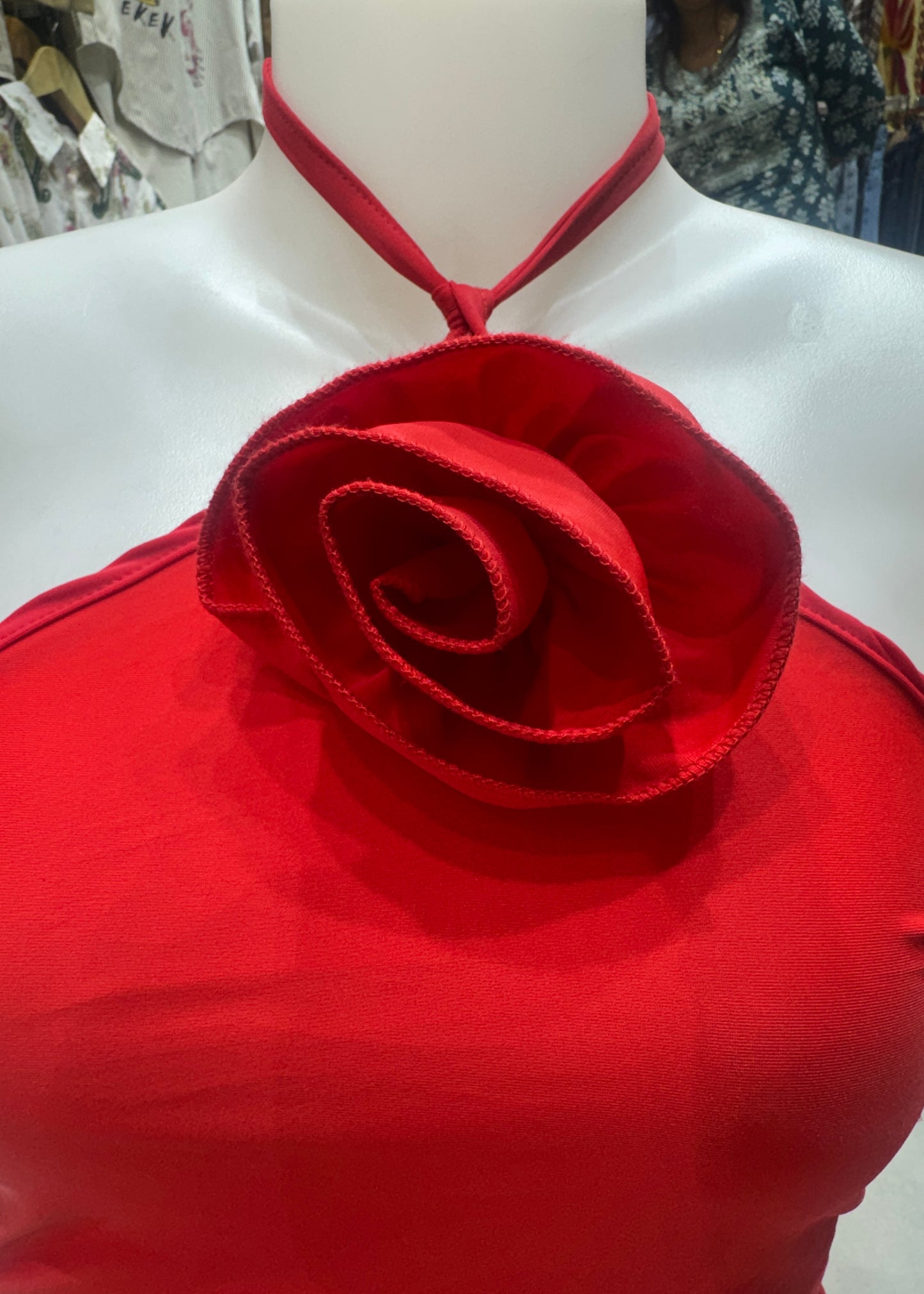 3D Rose Plain Halter Top