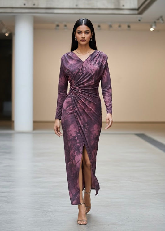 Marble Printed Snatched Waist Party Dress