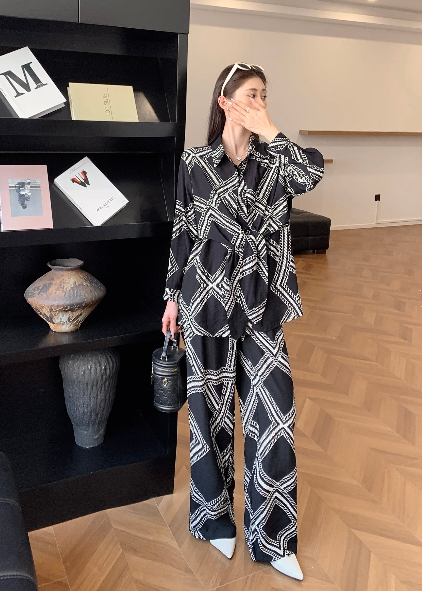 2 Pc Set - Oversized Front Knotted Shirt with Matching Pant