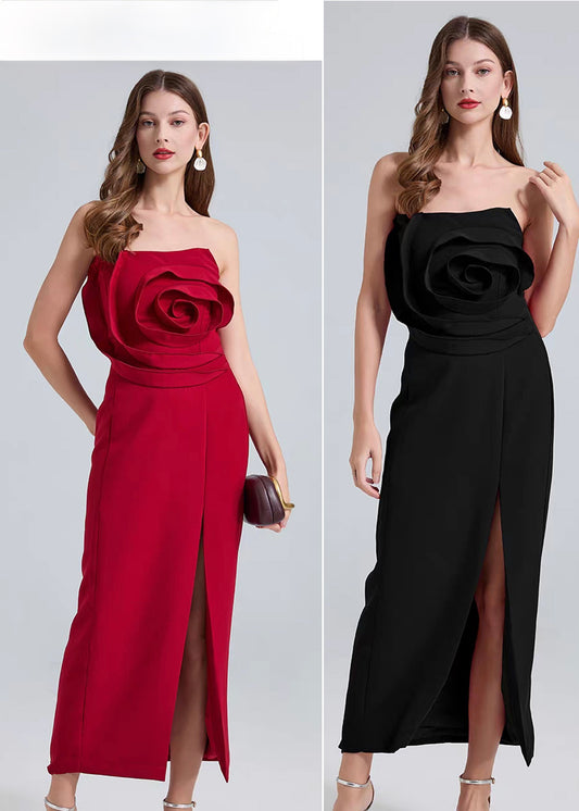 Long Bodycon Dress with 3D Rose