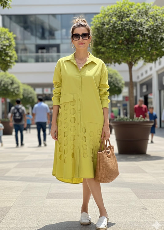 A-Line Cotton Midi Dress with Cutouts