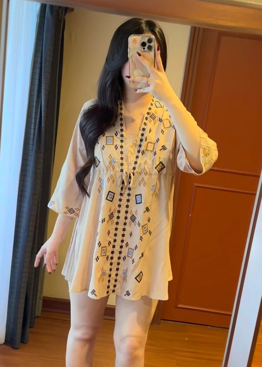 Embroidered Tunic with Adjustable Waist Band.