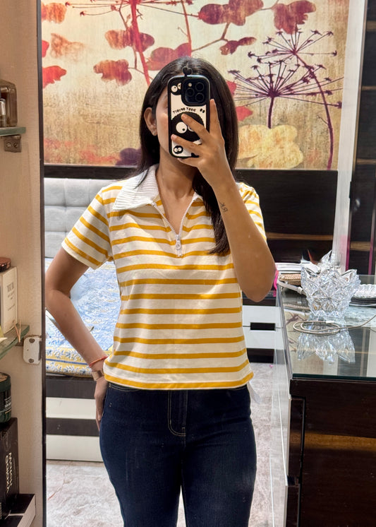 Everyday Striped Collared T-shirt