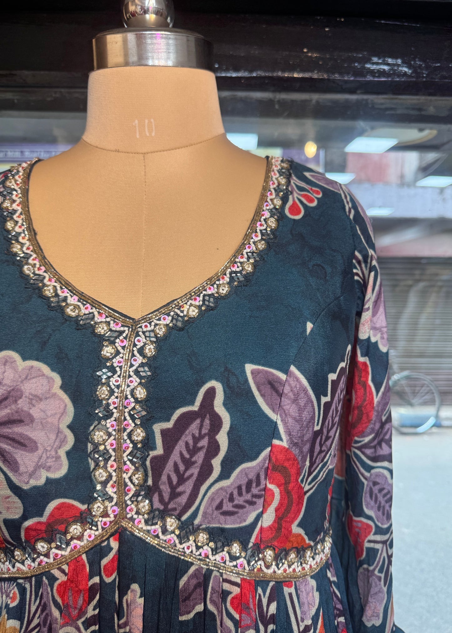 3 Pc Set - Printed Embellished Anarkali with Pant