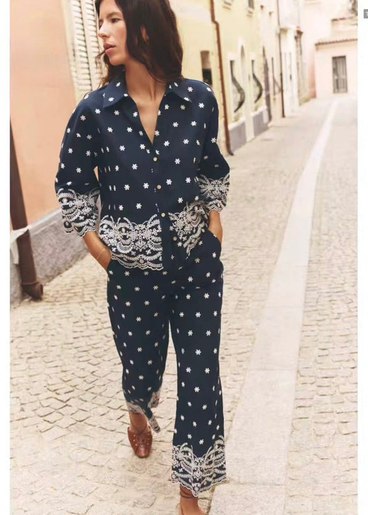 2 Pc Oversized Embroidered Shirt Set