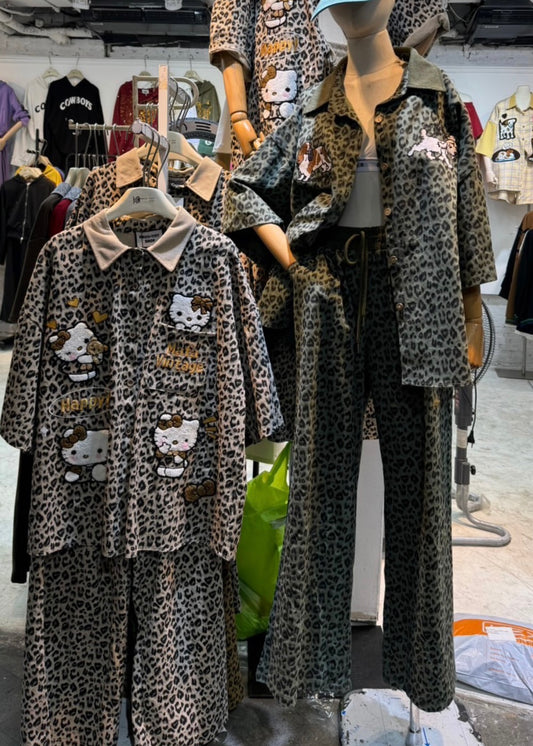 2 Pc Set - Kitty Patch Work Denim Shirt & Pant set.