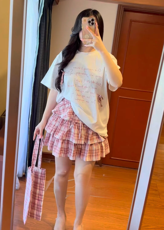 3 Pc Set - Oversized T-shirt, Pleated Skirt and Bag