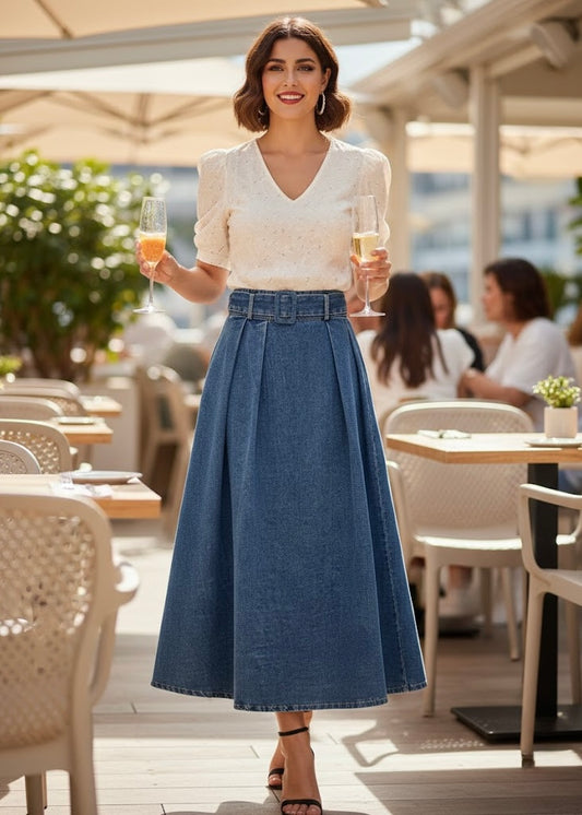 A-Line Long Denim Skirt