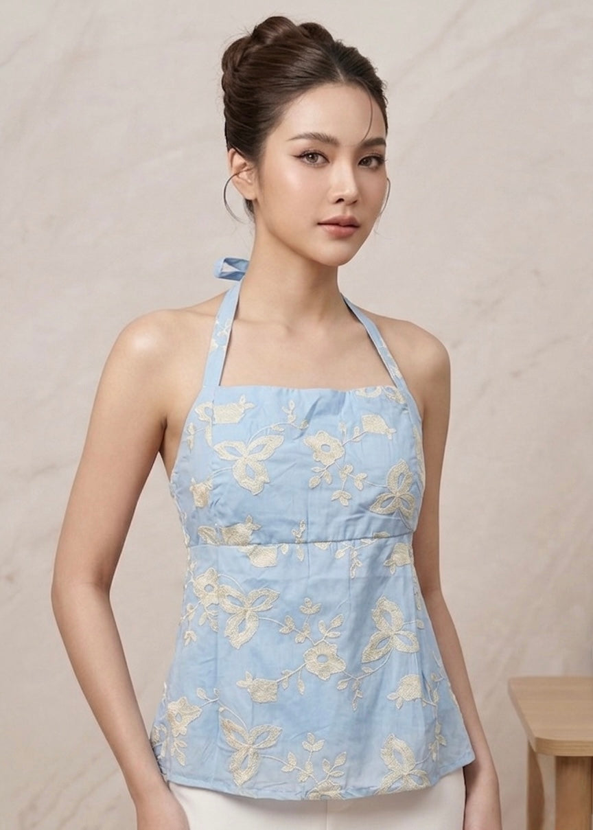 Embroidered Halter Neck Top