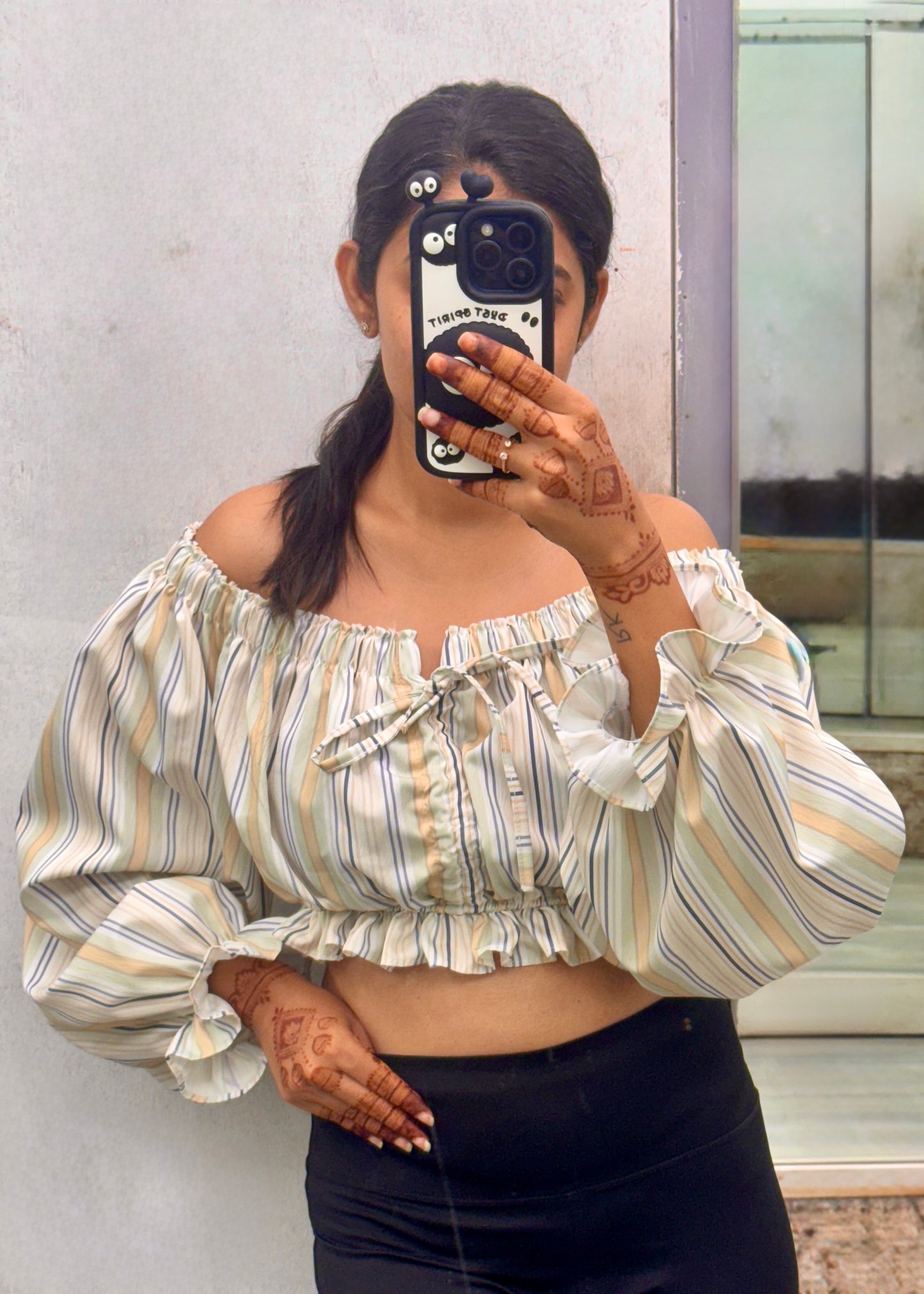 Plus Size Striped Off Shoulder Top