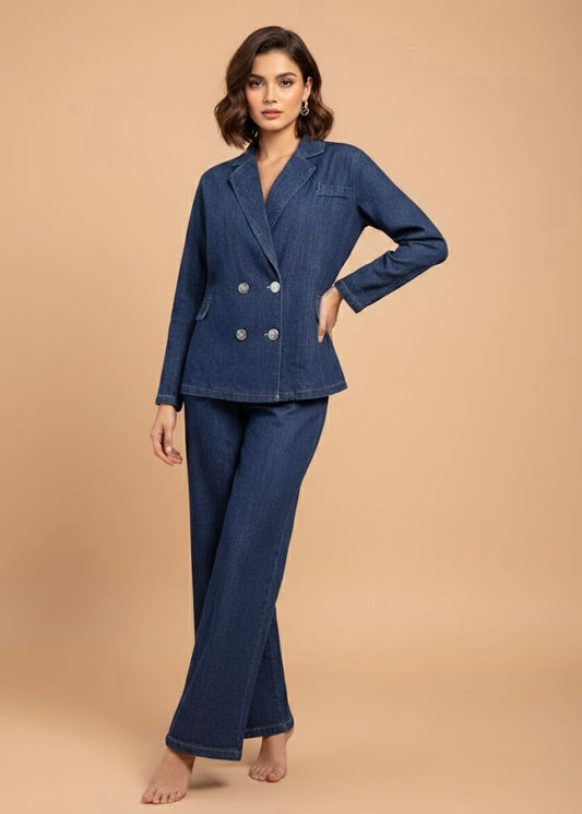 2 Pc Set - Blazer Style Denim Top and Pant
