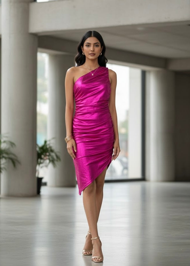 One Shoulder Metallic Party Dress