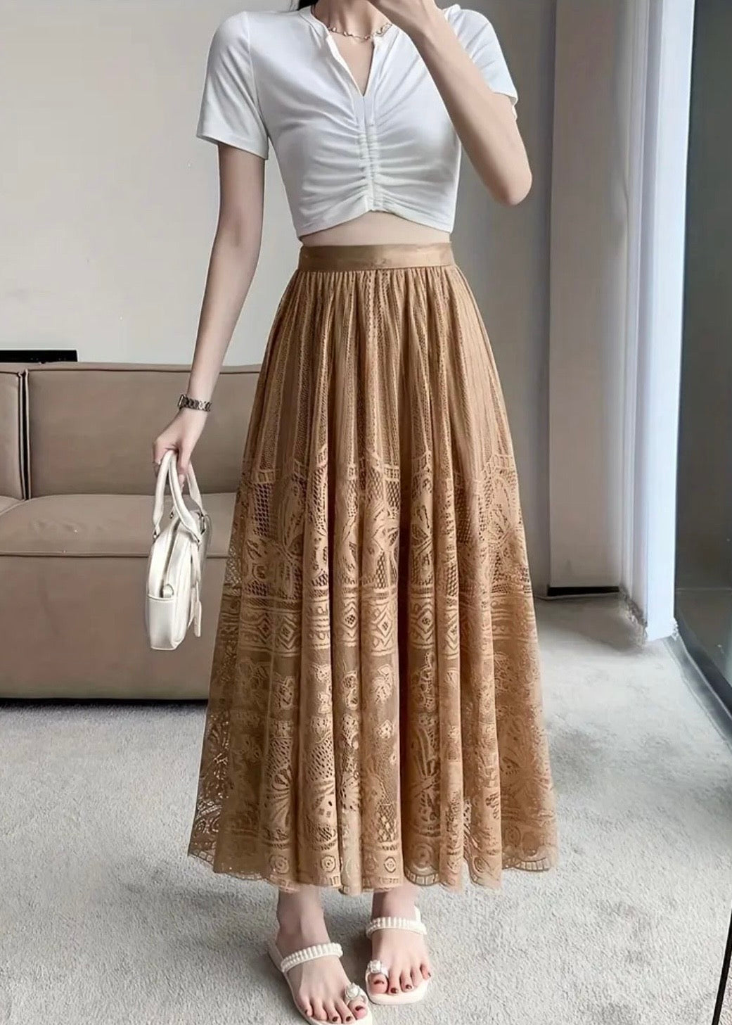 Long Flare Net Skirt
