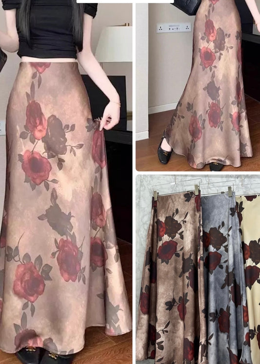 Floral Printed Satin Skirt