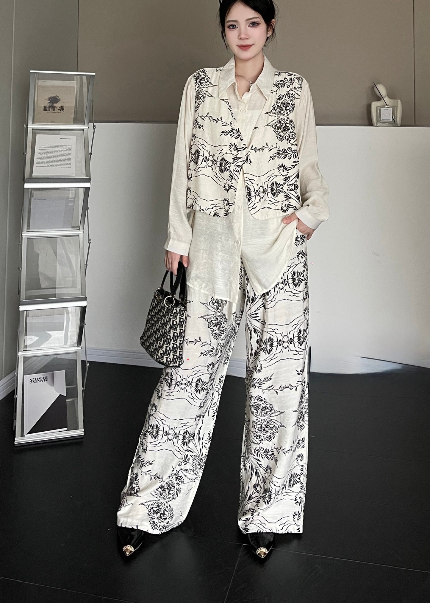 2 Pc Set - Oversized Shirt with Attached Waist Coat and Matching Pant