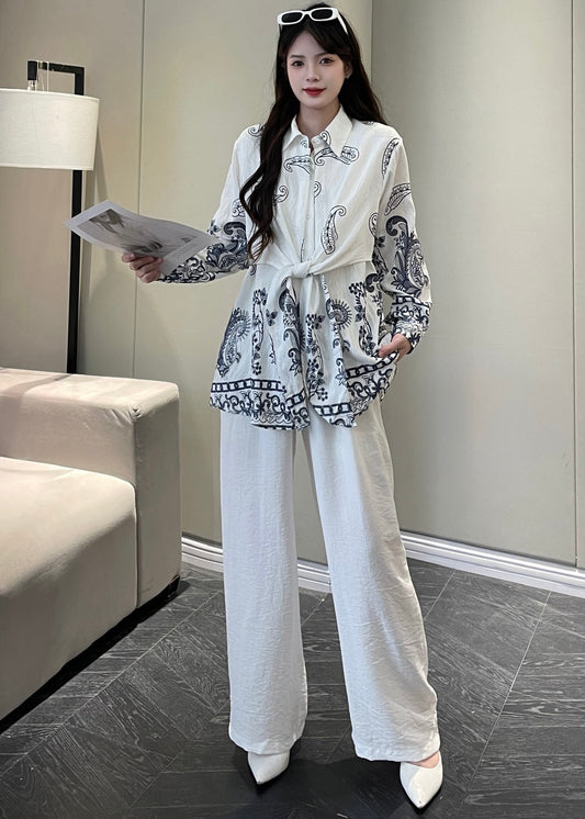 2 Pc Set - Floral Printed Front Tie Shirt with Pant
