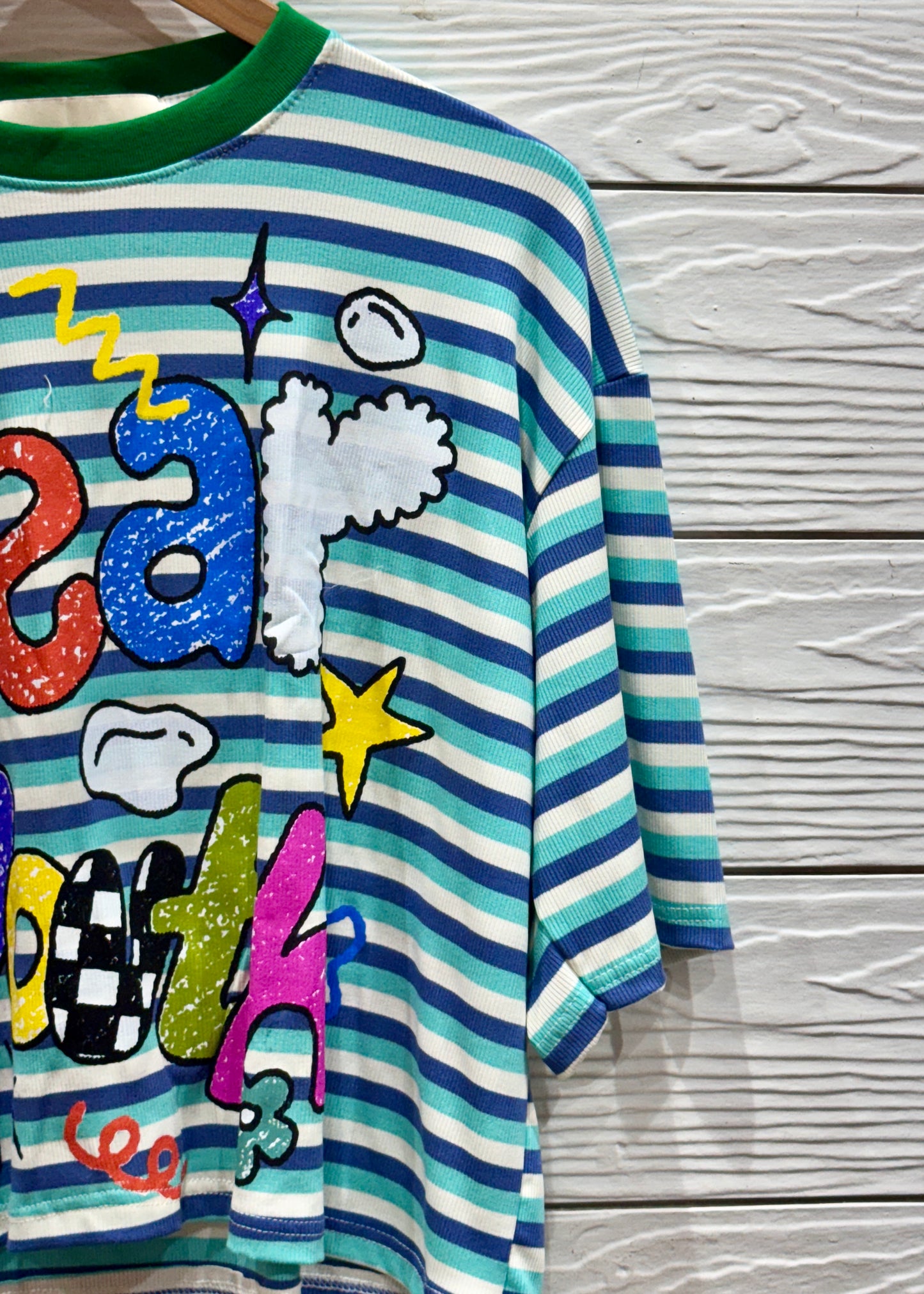 Striped Printed Oversized Crop T-shirt