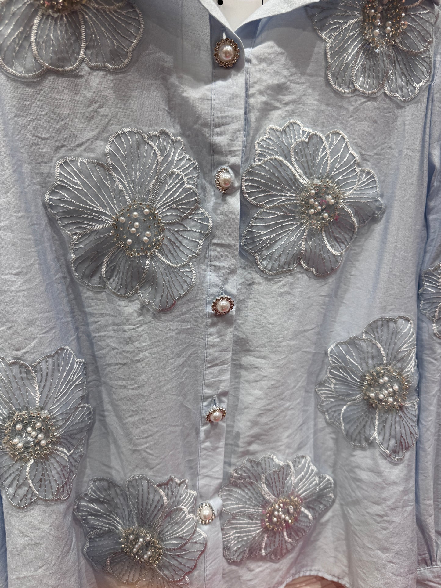 Partywear Shirt with 3D Flowers and Stones
