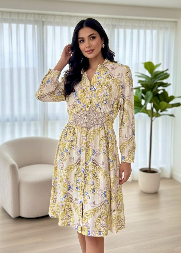 Summery Printed Cotton Dress with Belt