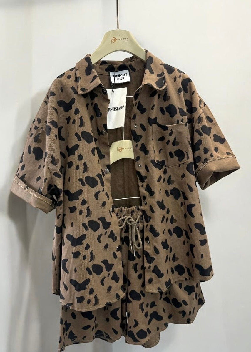 2 Pc Set - Animal Printed Shirt and Shorts.