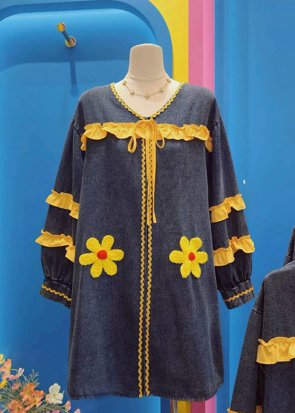 Light Denim Dress with Flowers