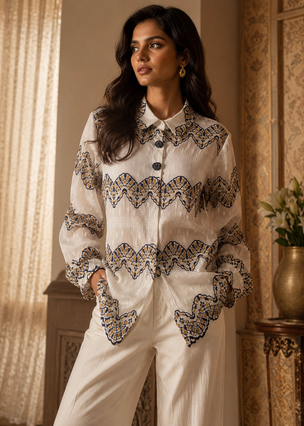 Fancy Embroidered Cotton Shirt for Women