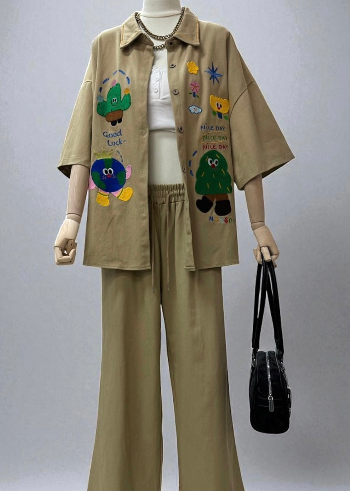 2 Pc Set - Cartoon Patch Work Denim Shirt & Pant set.