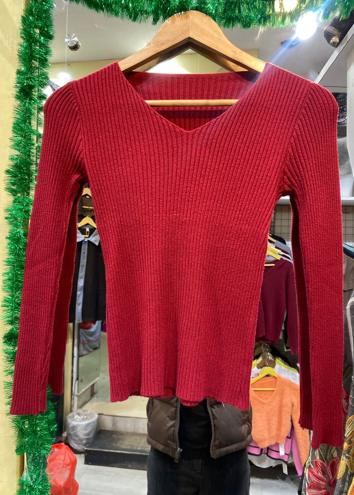 Plain V-Neck Knitted Top