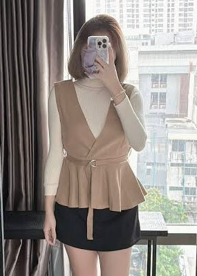 3 Pc Set - High Neck Top, Peplum Top and Belt