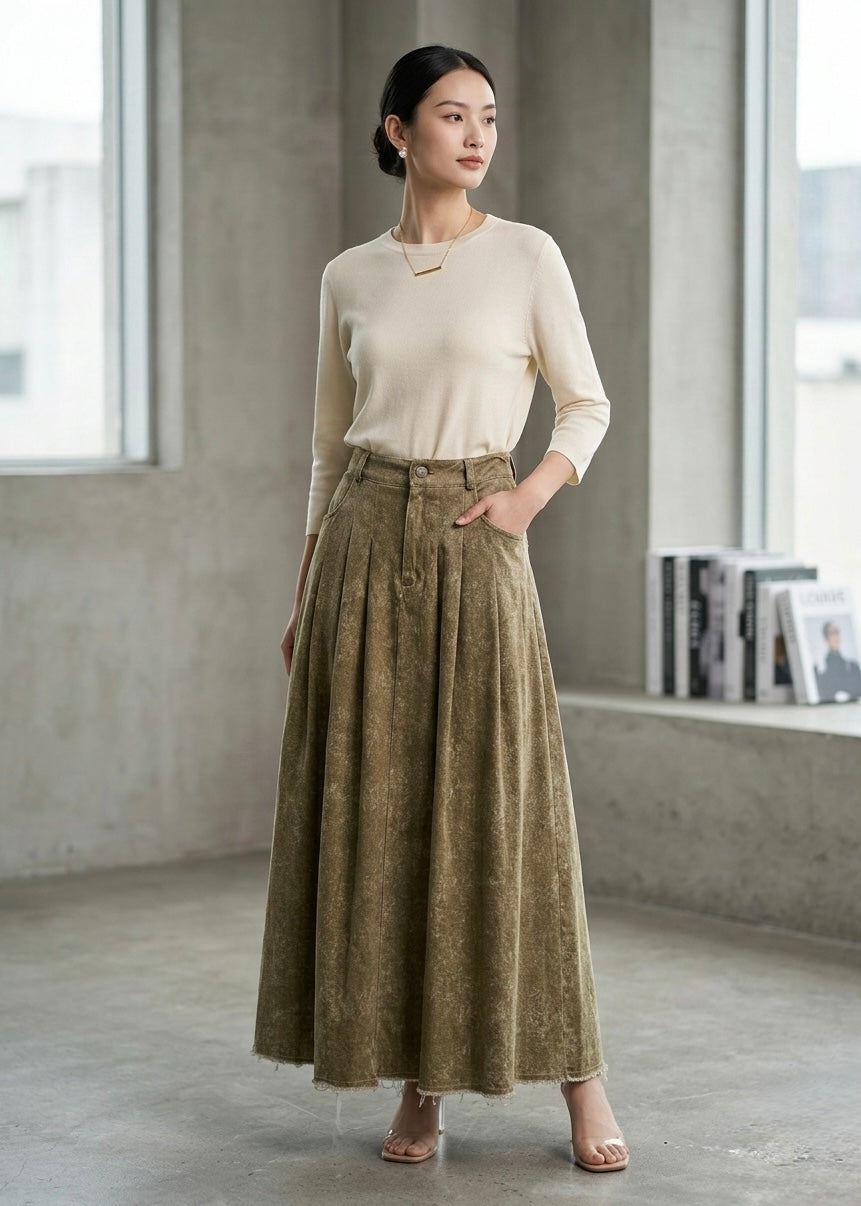 A-Line Long Denim Skirt