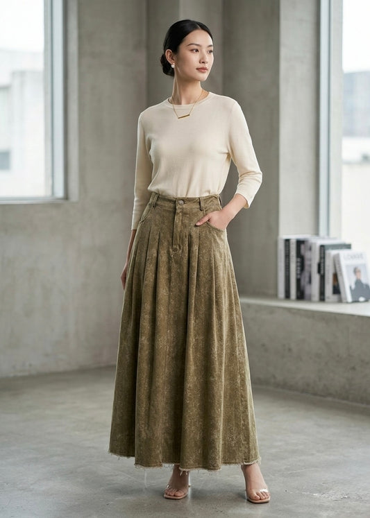 A-Line Long Denim Skirt