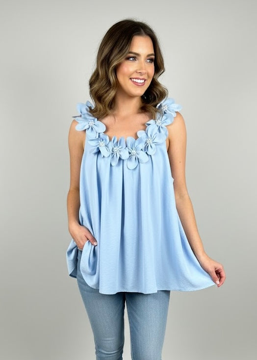 Cute Peplum Top with 3D Flowers and Pearl